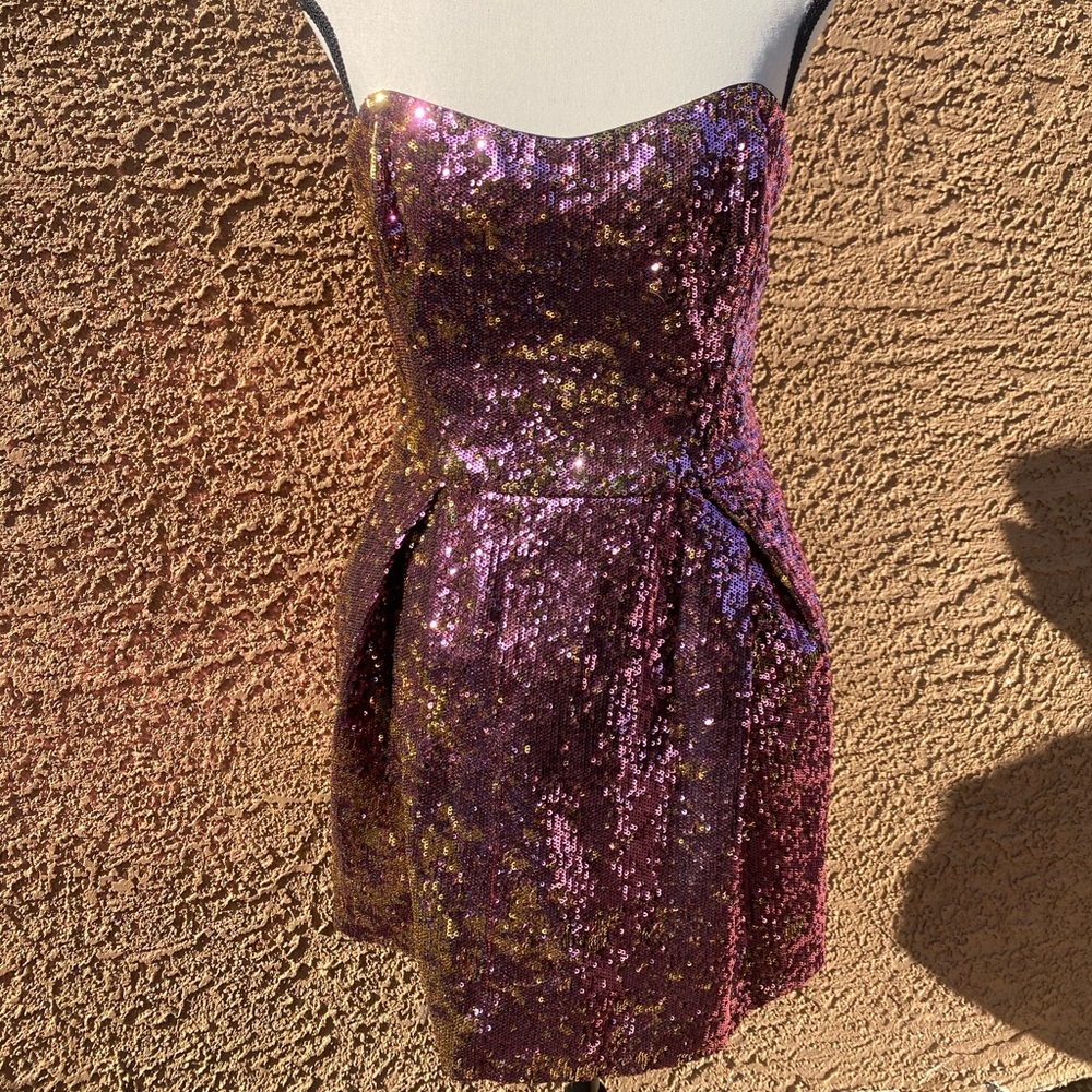 Badgley Mischka Pink & Gold Sequin Party Dress